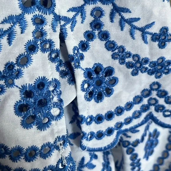 Belle Kim Gravel Floral Embroidered Eyelet Ruffled Neck Blouse size xl - Picture 16 of 16